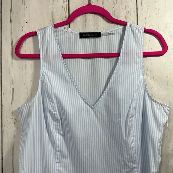 Ivanka Trump Striped Sleeveless Peplum Cotton Nautical Summer Blue White Top - Picture 2 of 12